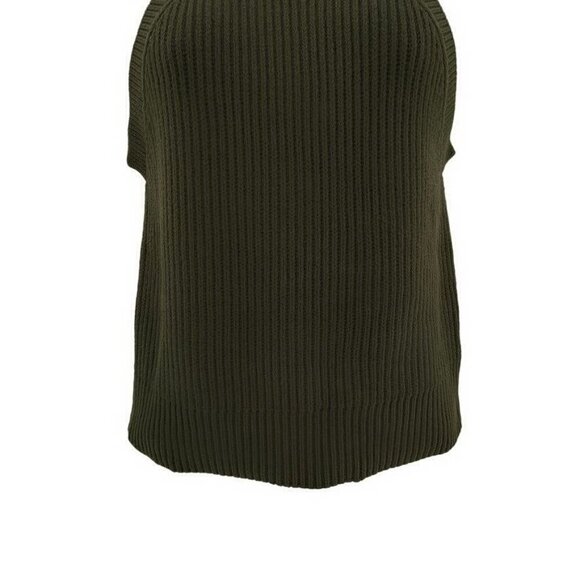 Express Cropped Ribbed Sweater Knit Halter Tank Top Sleeveless Olive Green Large - Picture 4 of 6